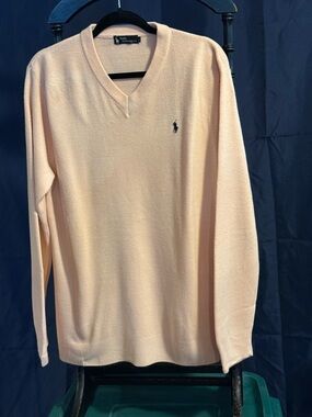 Polo by Ralph Lauren Men's V-Neck Sweater in Pale Peach